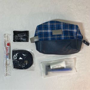 Hackett London Travel Toiletry Accessory Bag Clutch Blue Black Plaid